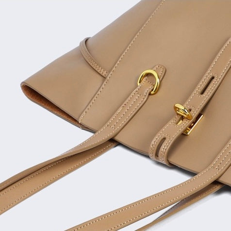 Borsa Tote Vintage in Vera Pelle con Chiusura a Lucchetto
