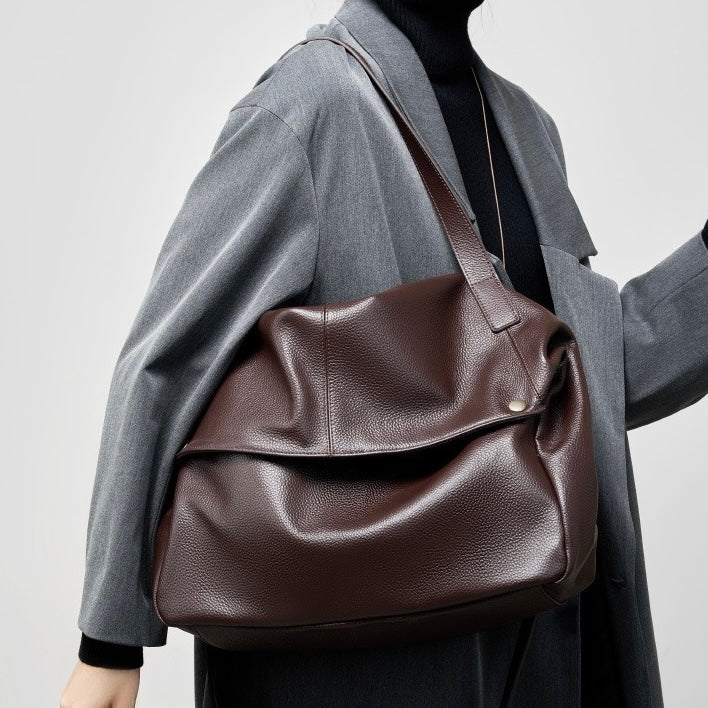 Borsa Tote Minimalista Morbida in Vera Pelle Retro