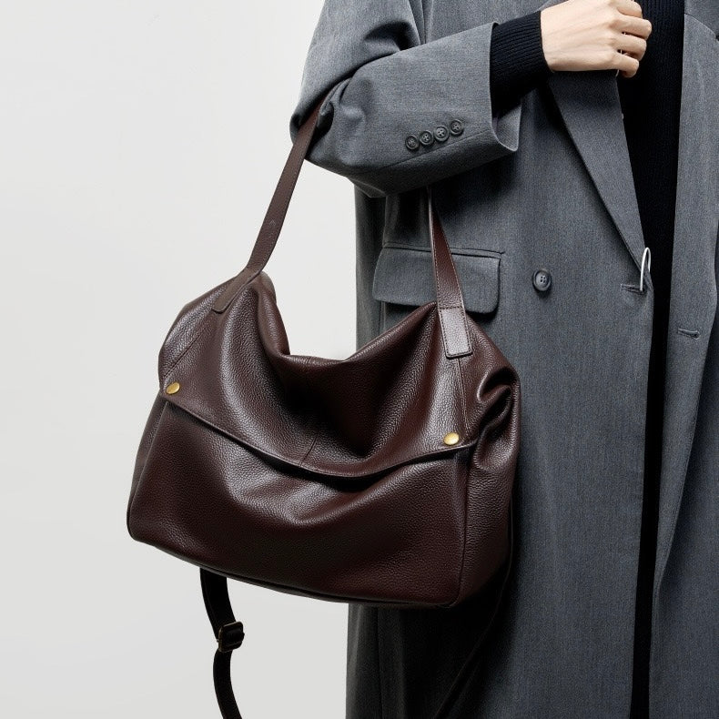 Borsa Tote Minimalista Morbida in Vera Pelle Retro