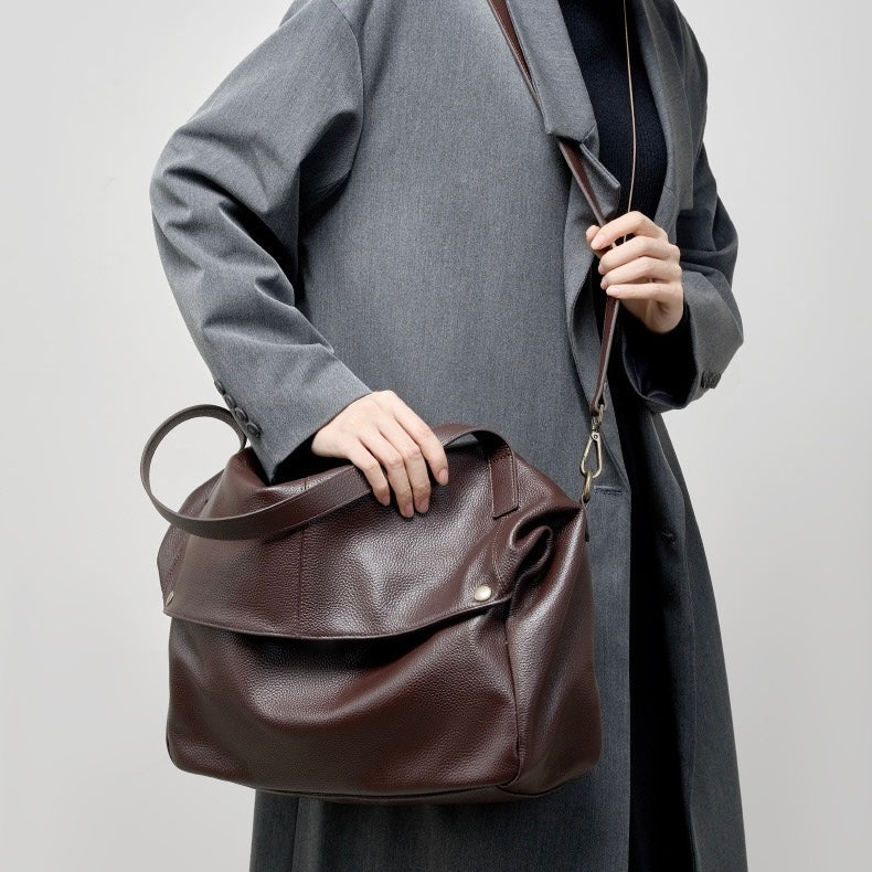 Borsa Tote Minimalista Morbida in Vera Pelle Retro