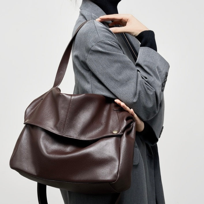 Borsa Tote Minimalista Morbida in Vera Pelle Retro
