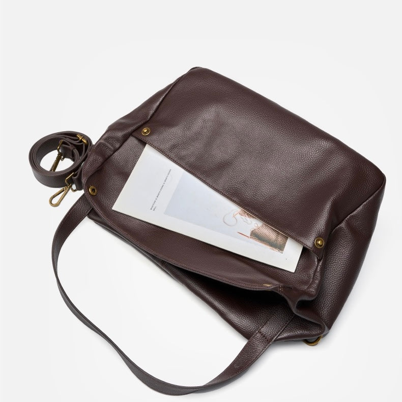 Borsa Tote Minimalista Morbida in Vera Pelle Retro