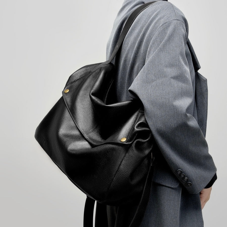 Borsa Tote Minimalista Morbida in Vera Pelle Retro