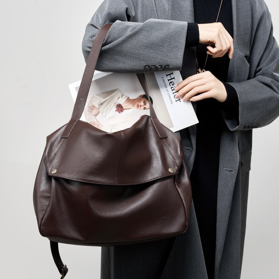 Borsa Tote Minimalista Morbida in Vera Pelle Retro