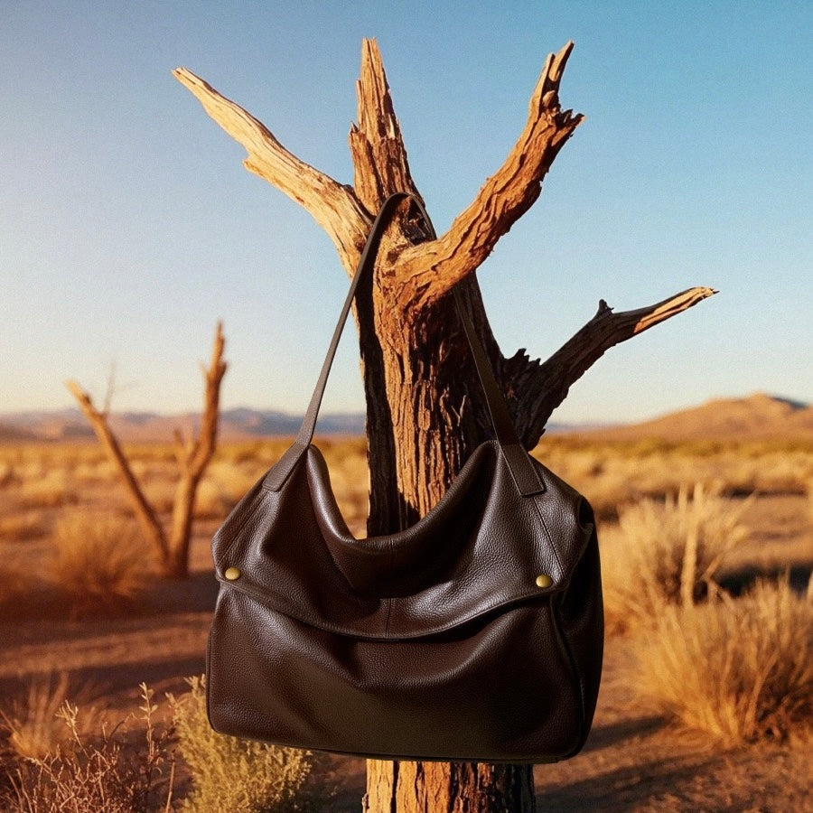 Borsa Tote Minimalista Morbida in Vera Pelle Retro
