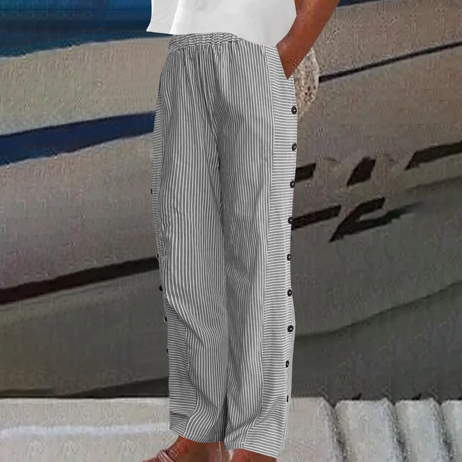 Anna | Pantaloni a Strisce Seabreeze con Bottoni