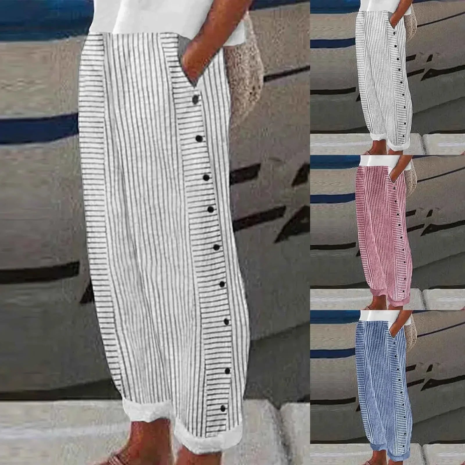 Anna | Pantaloni a Strisce Seabreeze con Bottoni