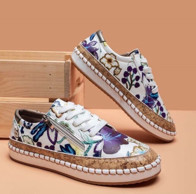Oluchi™ Sneakers Ortopediche a Cerniera Floreali