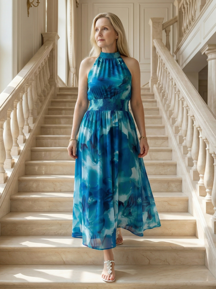 Sylin | Abito Midi con Collo all'Americana e Arricciatura