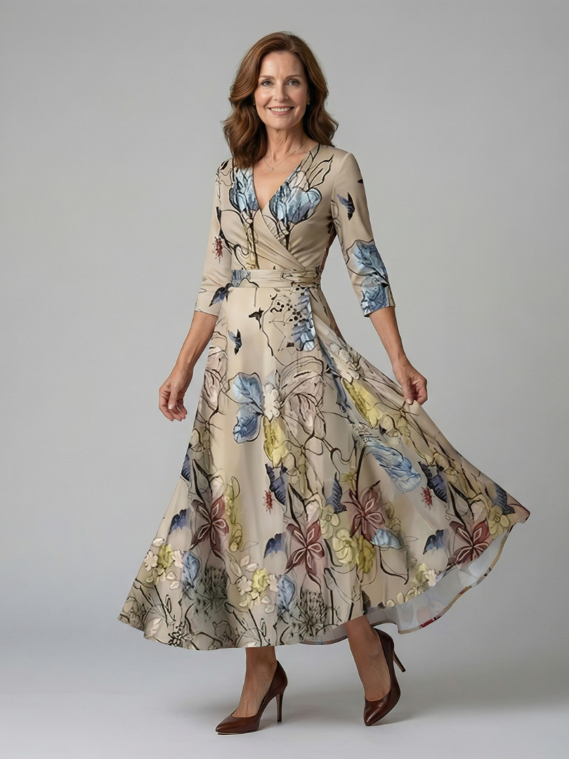 Celine | Vestito Midi con Scollo Incrociato a Portafoglio
