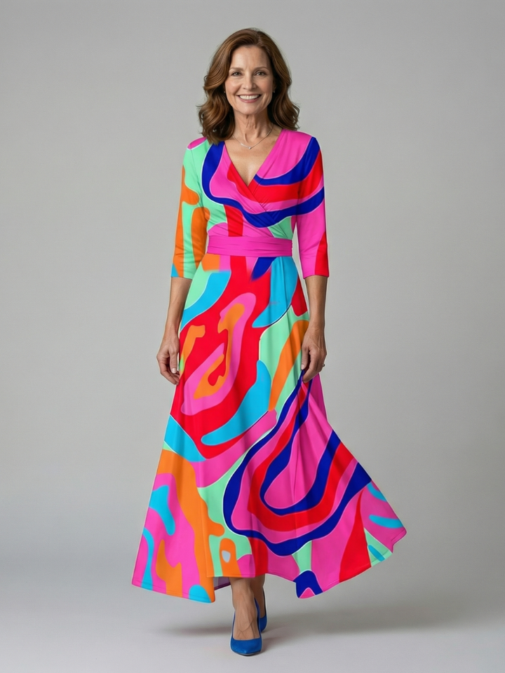 Celine | Vestito Midi con Scollo Incrociato a Portafoglio