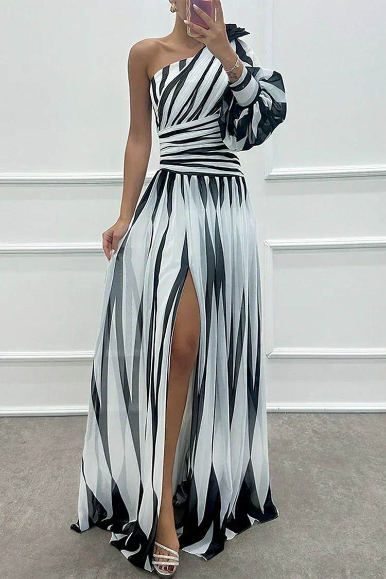 Shiloh - Elegante Abito Lungo a Righe con Una Spalla