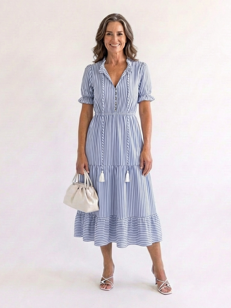 Dakota | Vestito Midi a Strati a Maniche Corte a Righe