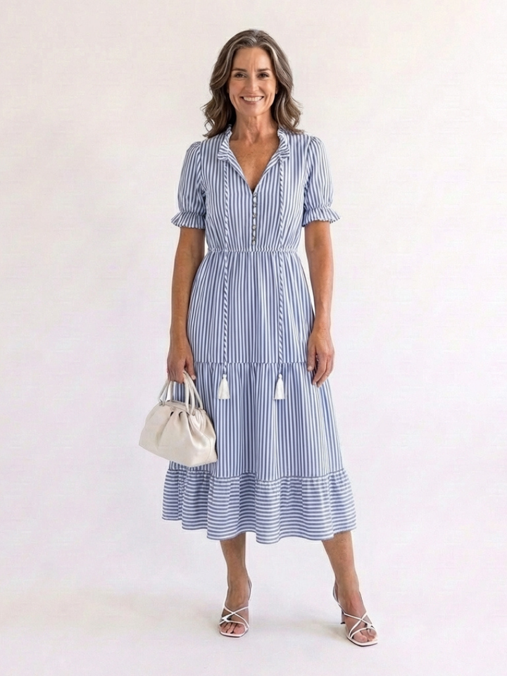 Dakota | Vestito Midi a Strati a Maniche Corte a Righe