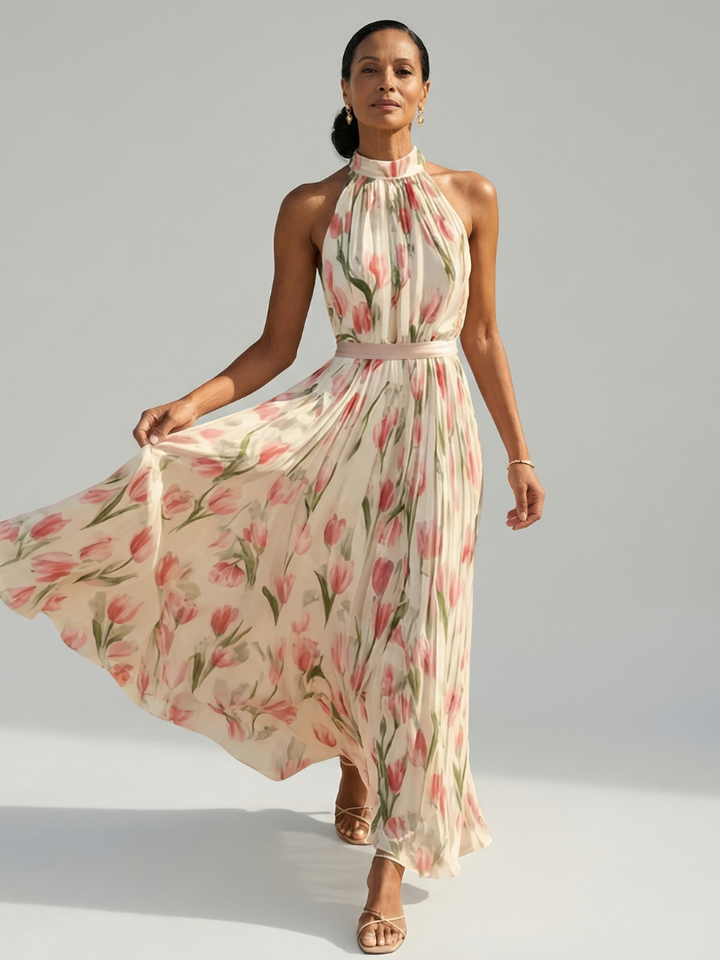 Aurelle | Abito Midi Floreale con Scollo Halter