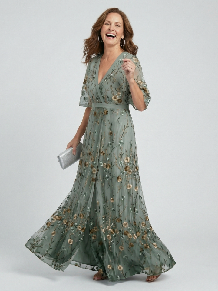 Selora | Abito Maxi Fluente Fiorito con Collo Halter