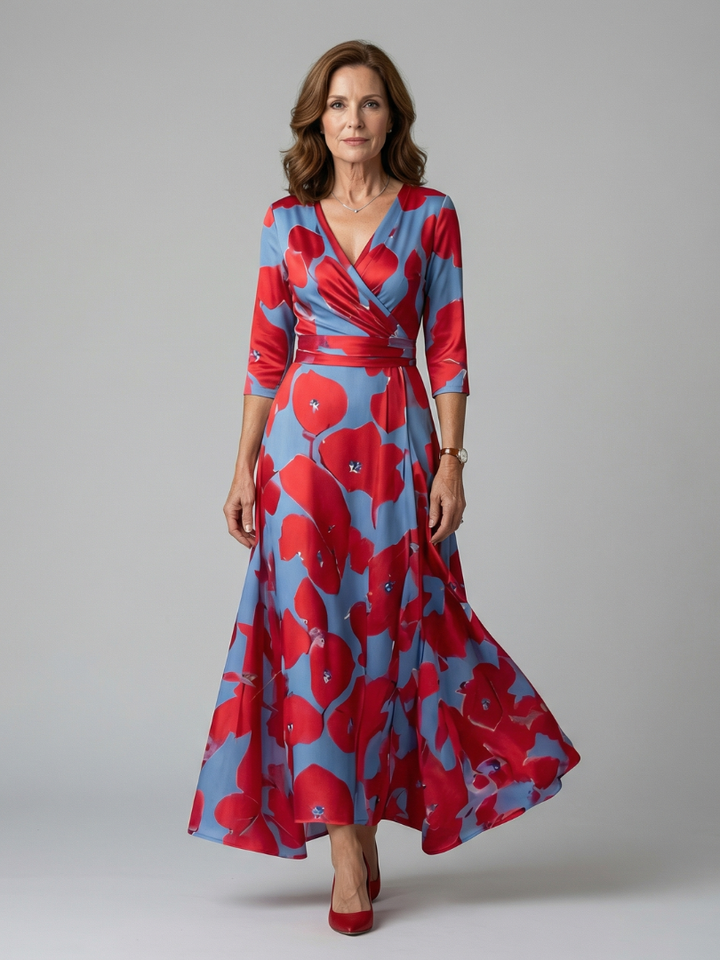 Celine | Vestito Midi con Scollo Incrociato a Portafoglio