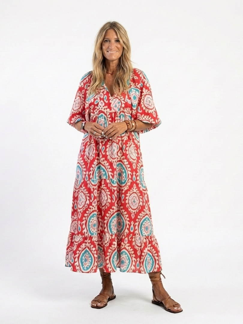 Zaria | Vestito Midi a Maniche Corte con Scollo a V e Stampa Paisley