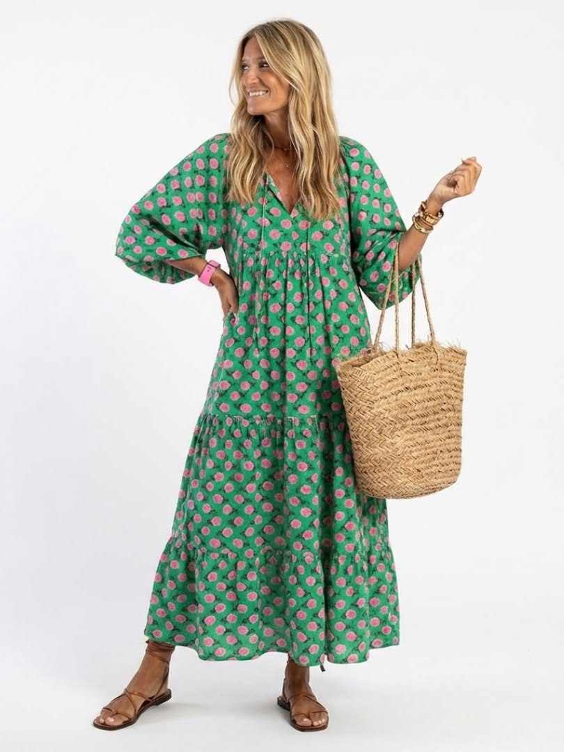 Fiora | Vestito Midi a Strati con Scollo a V e Stampa Floreale