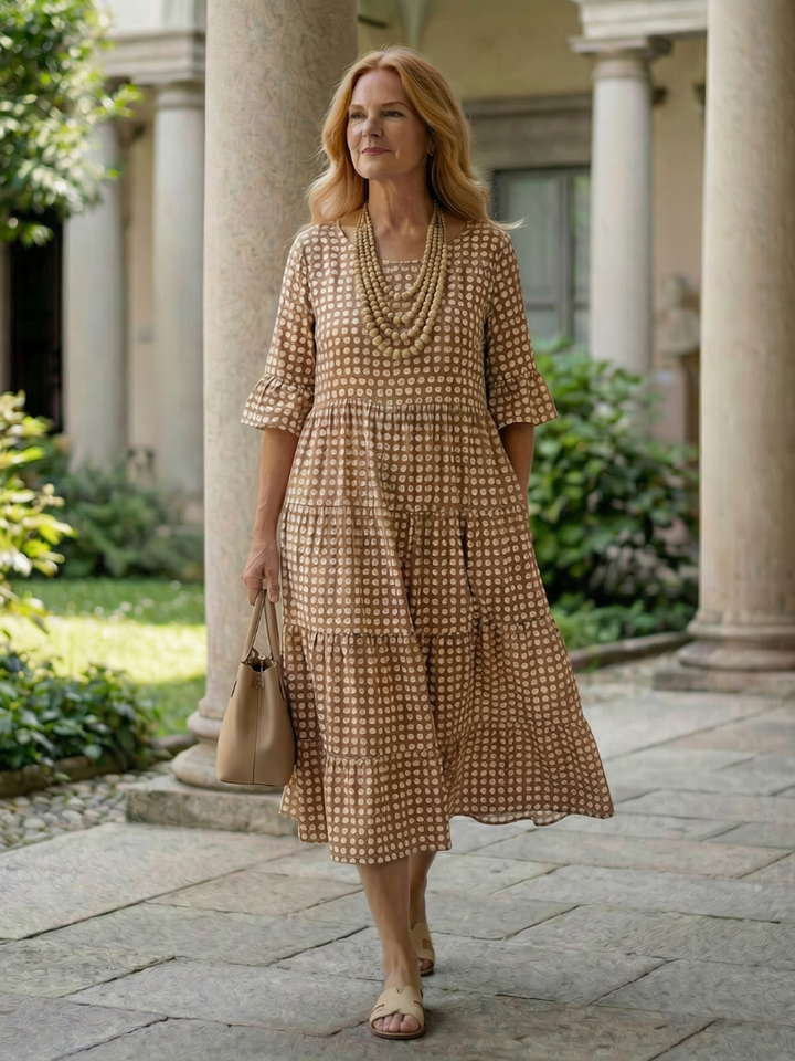 Arlo | Vestito Midi a Pois con Gonna a Strati e Maniche Corte