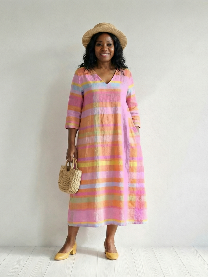 Tessa | Vestito Midi a Righe dal Drappeggio Facile