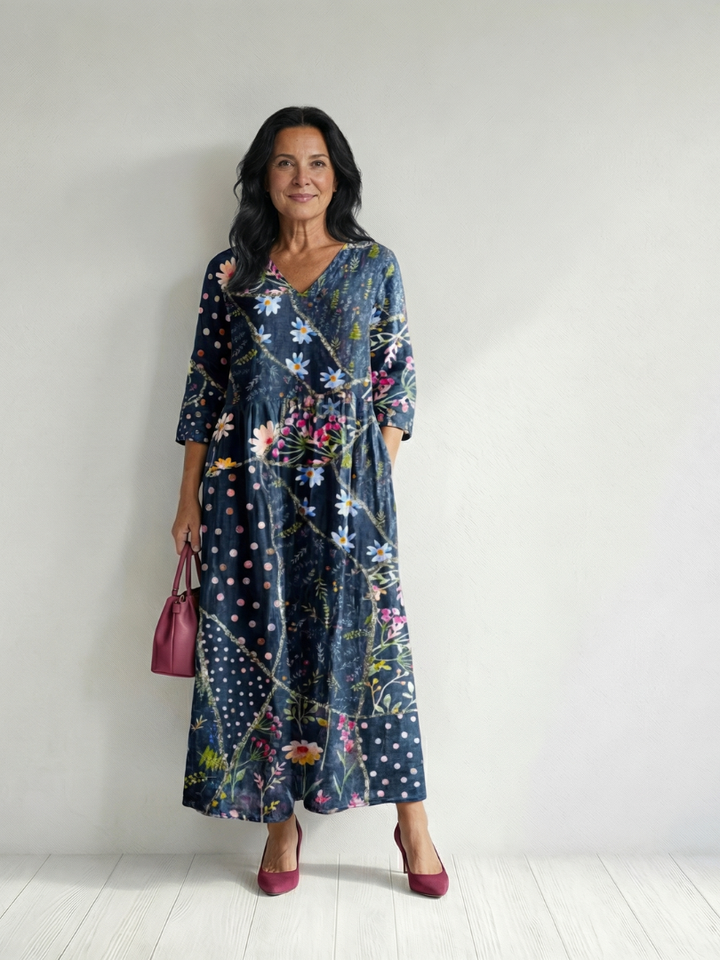 Zane | Abito Midi Floreale con Vita Arricciata