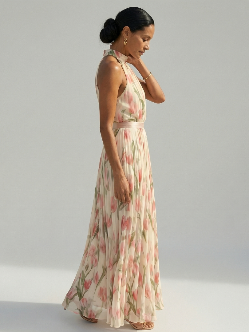 Aurelle | Abito Midi Floreale con Scollo Halter