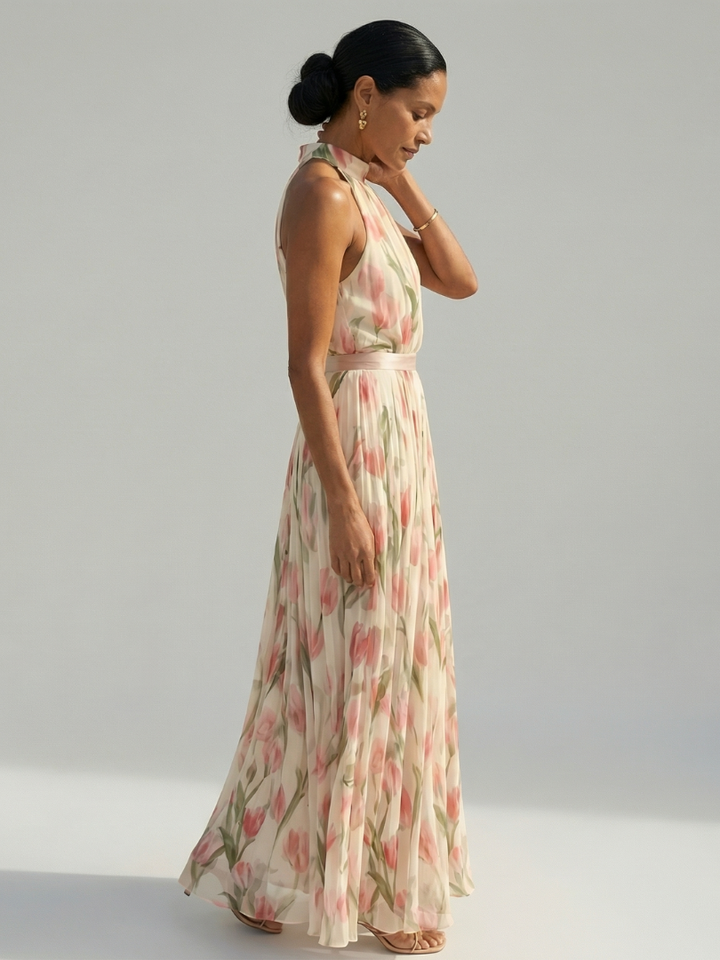 Aurelle | Abito Midi Floreale con Scollo Halter