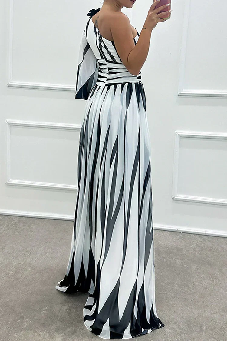 Shiloh - Elegante Abito Lungo a Righe con Una Spalla