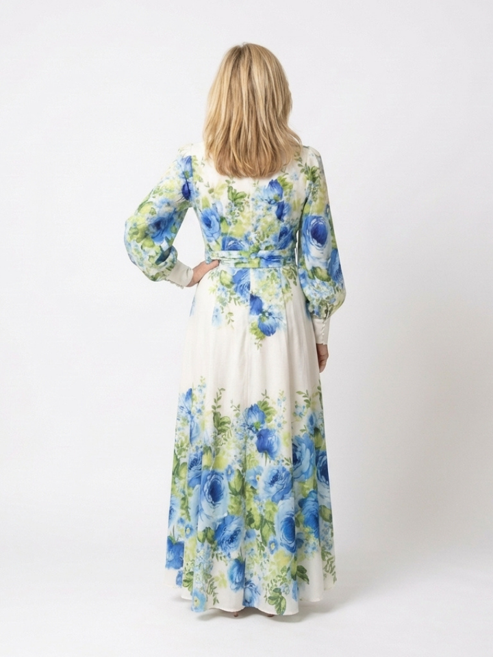 Harper | Abito Maxi Floreale con Maniche Lunghe e Bottoni Frontali
