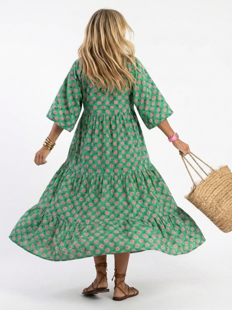 Fiora | Vestito Midi a Strati con Scollo a V e Stampa Floreale