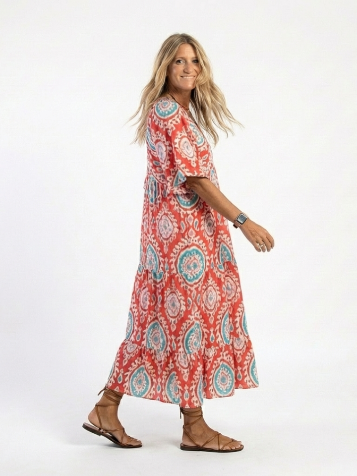 Zaria | Vestito Midi a Maniche Corte con Scollo a V e Stampa Paisley