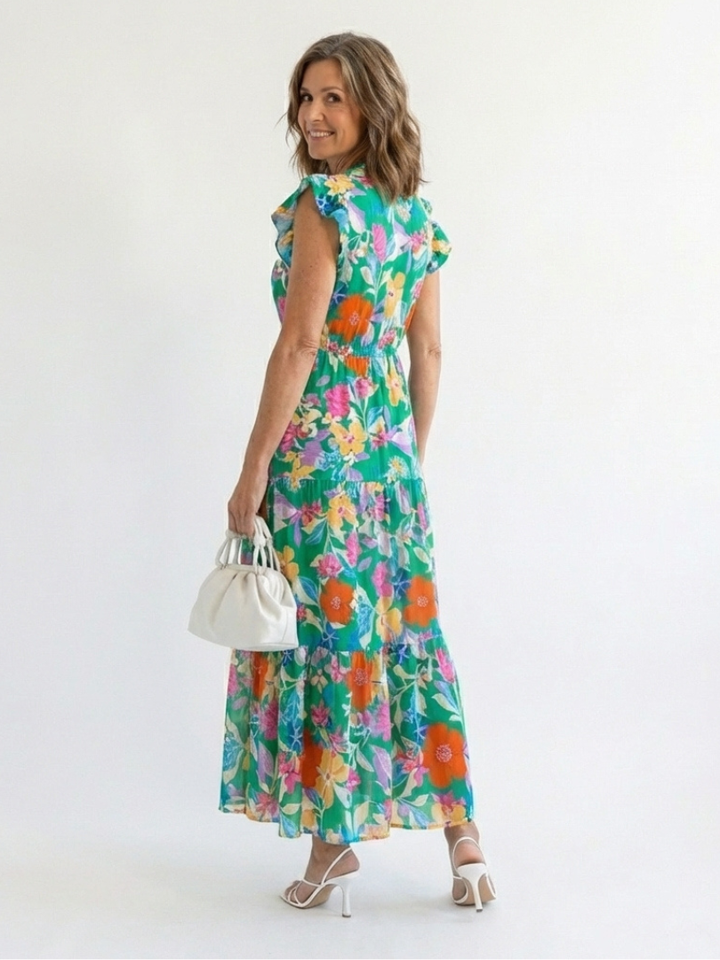 Lila | Abito Midi a Strati con Scollo a V e Stampa Floreale