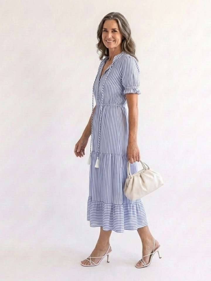 Dakota | Vestito Midi a Strati a Maniche Corte a Righe