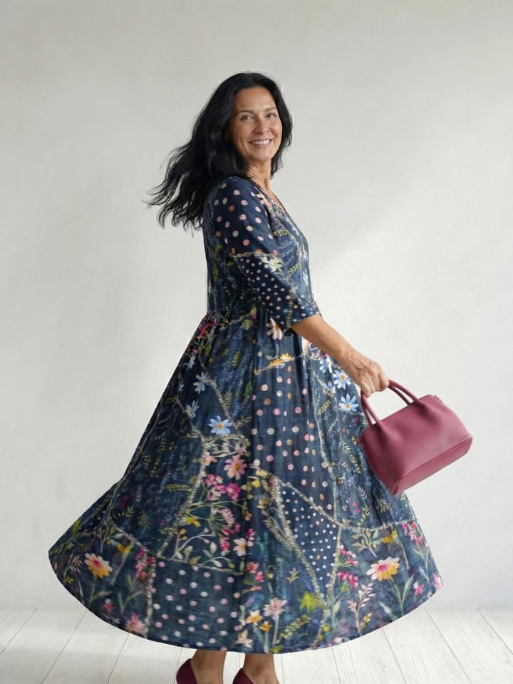 Zane | Abito Midi Floreale con Vita Arricciata