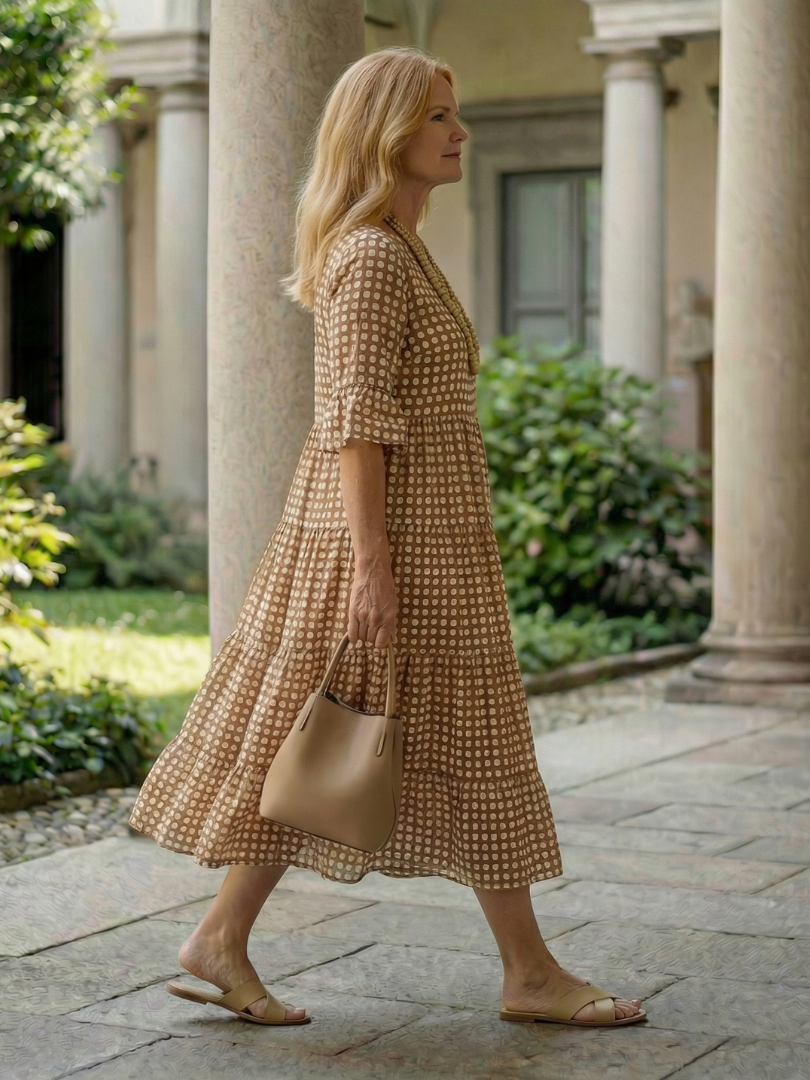Arlo | Vestito Midi a Pois con Gonna a Strati e Maniche Corte