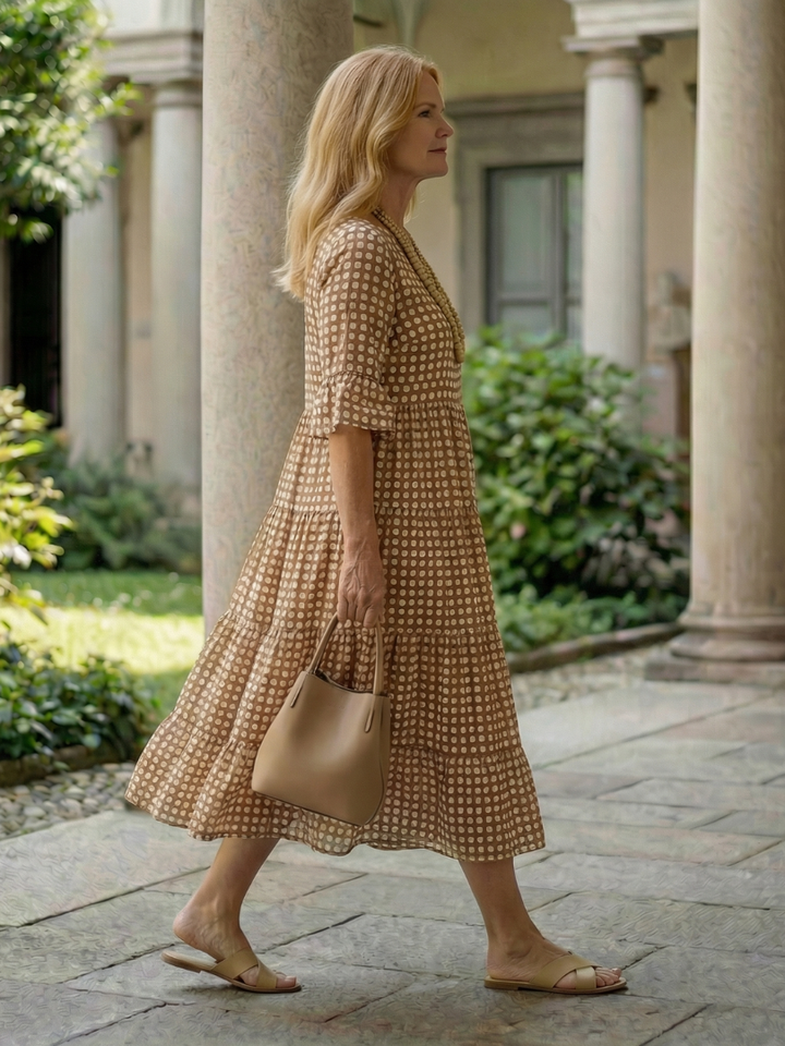 Arlo | Vestito Midi a Pois con Gonna a Strati e Maniche Corte