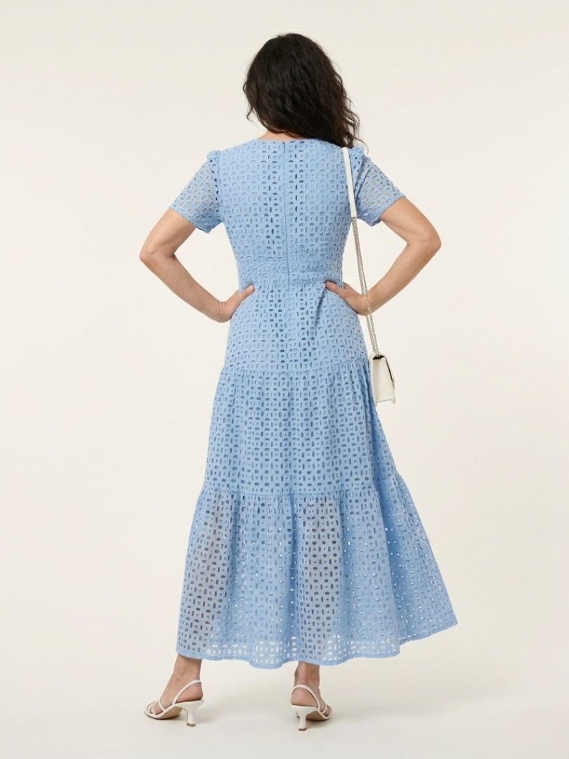 Brielle | Abito Midi a Balze con Scollo a V e Manica Corta