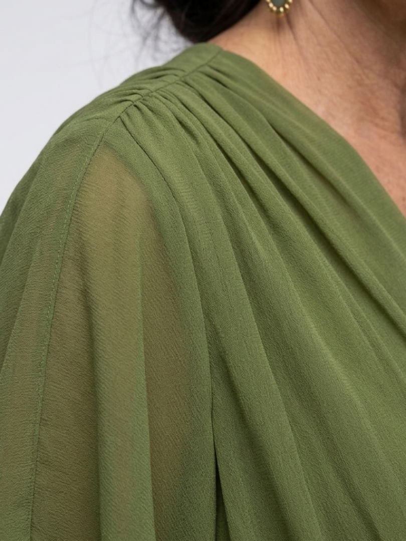 Elysia | Vestito Midi Scollato a V con Corpetto Drappeggiato e Cintura