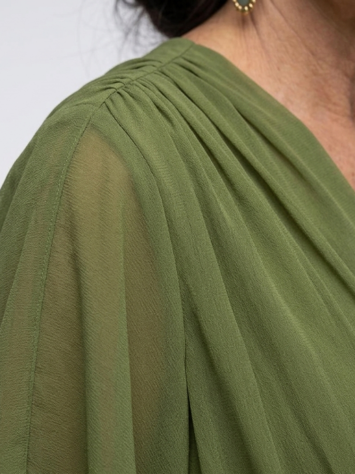Elysia | Vestito Midi Scollato a V con Corpetto Drappeggiato e Cintura