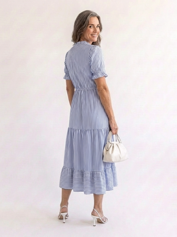 Dakota | Vestito Midi a Strati a Maniche Corte a Righe