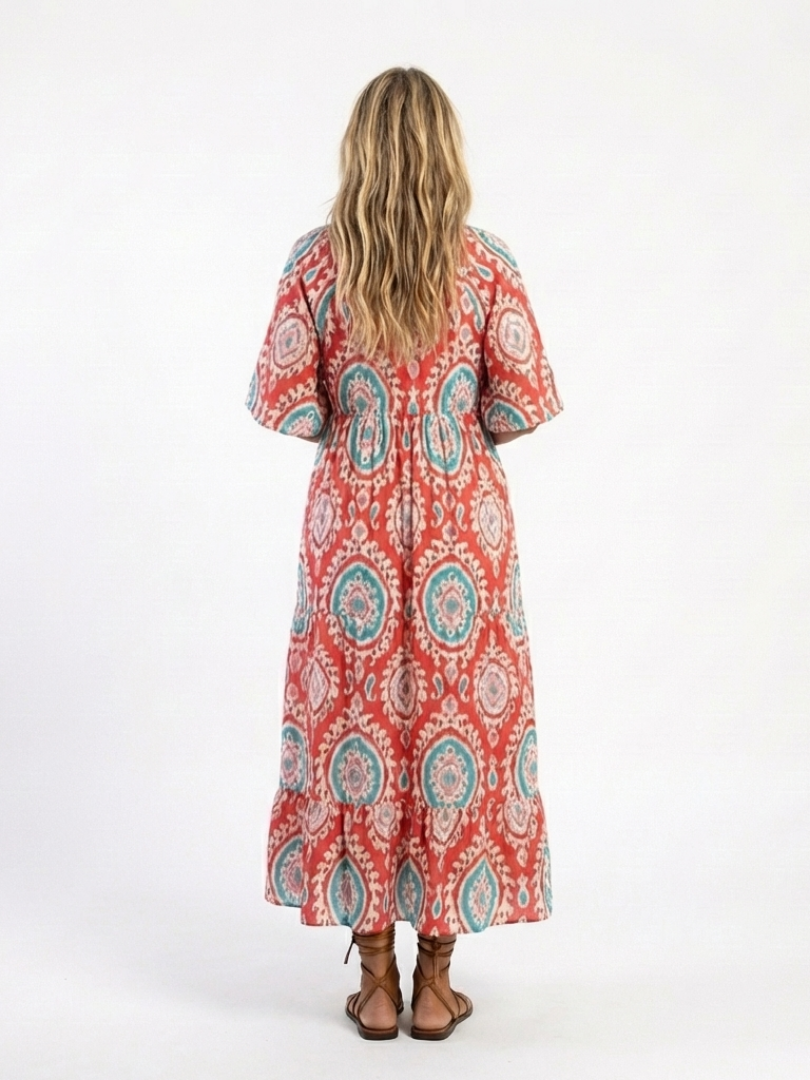 Zaria | Vestito Midi a Maniche Corte con Scollo a V e Stampa Paisley