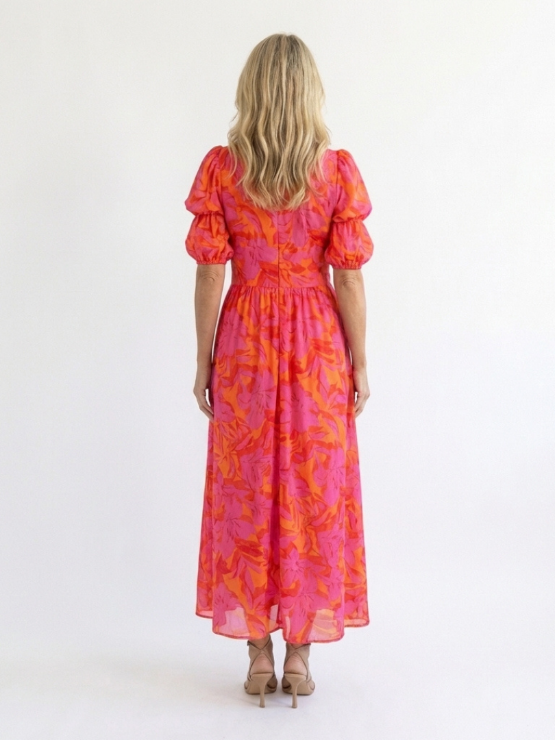 Willow | Abito Midi Floreale con Scollo a V e Maniche a Palloncino