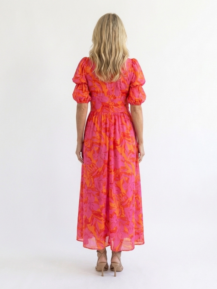 Willow | Abito Midi Floreale con Scollo a V e Maniche a Palloncino