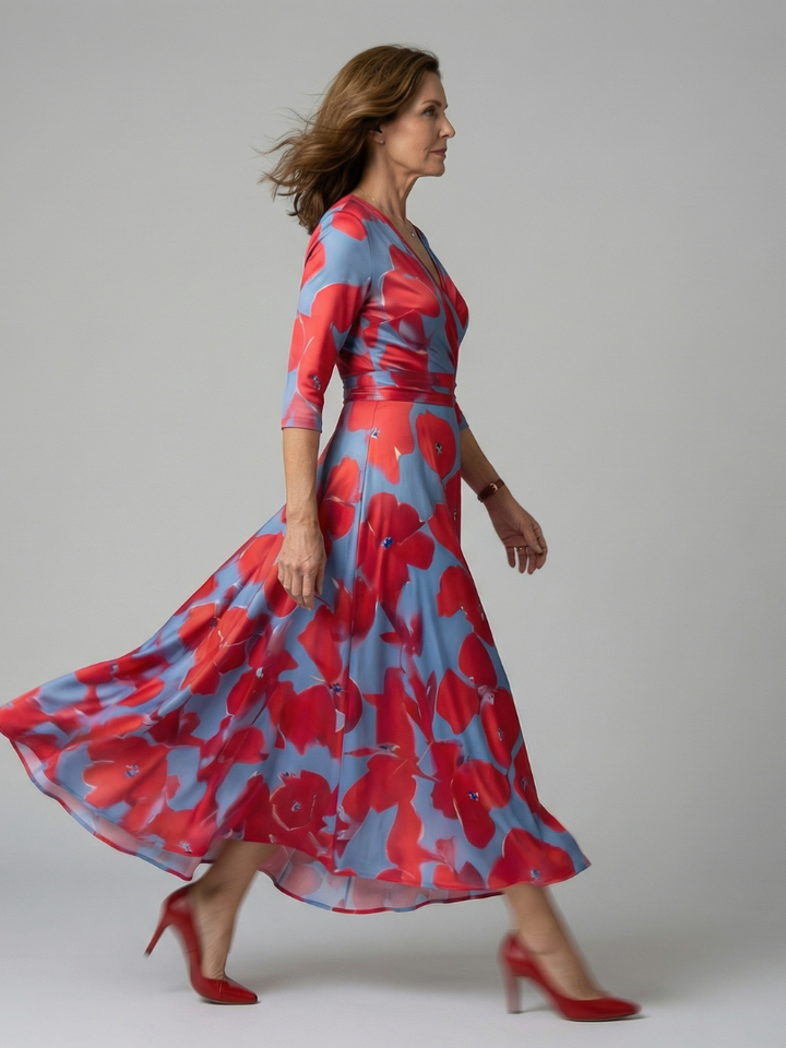 Celine | Vestito Midi con Scollo Incrociato a Portafoglio