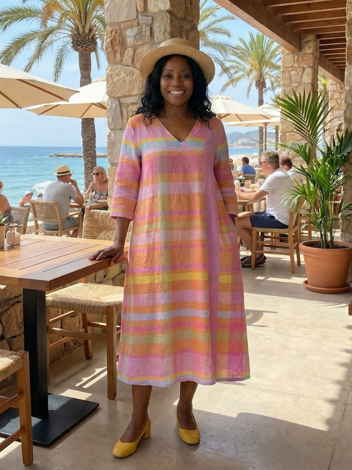Tessa | Vestito Midi a Righe dal Drappeggio Facile