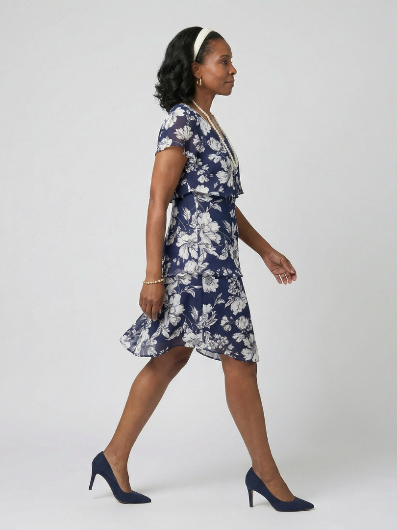 Thea | Vestito a Fiori Sottili Lunghezza al Ginocchio