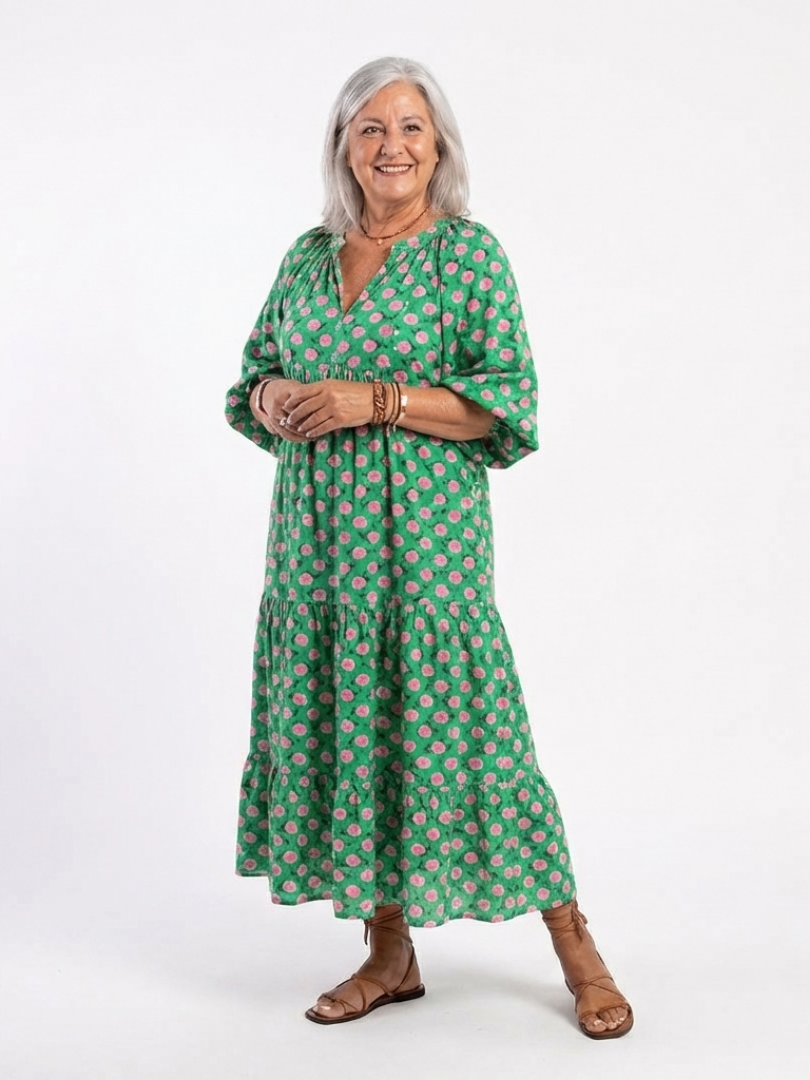 Fiora | Vestito Midi a Strati con Scollo a V e Stampa Floreale