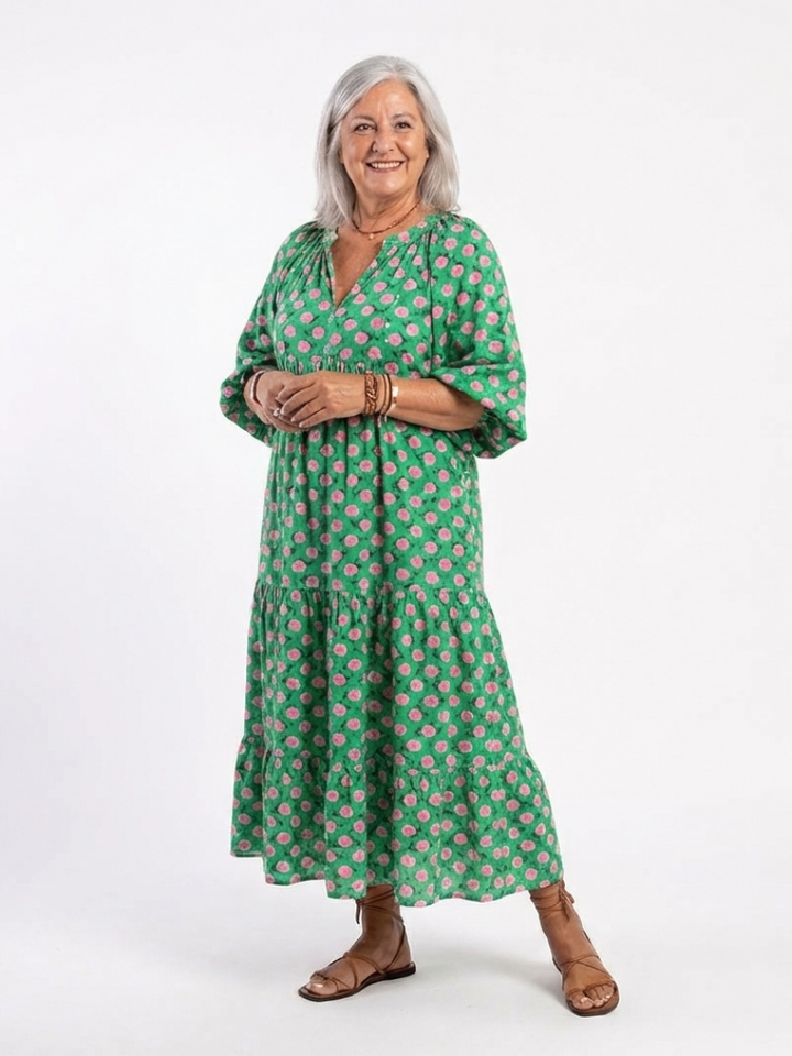 Fiora | Vestito Midi a Strati con Scollo a V e Stampa Floreale