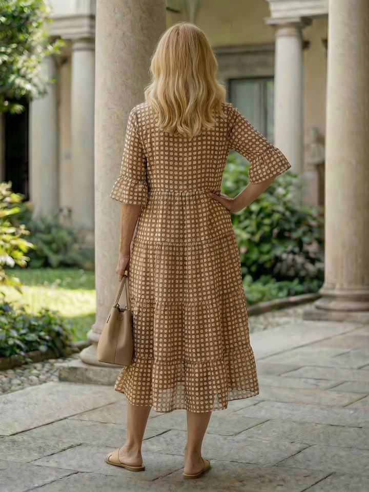 Arlo | Vestito Midi a Pois con Gonna a Strati e Maniche Corte